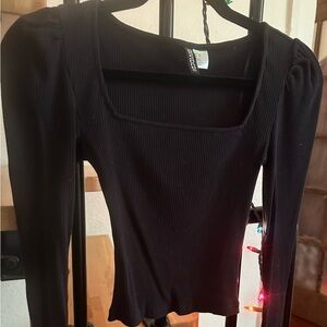 H&M Black Ribbed Long Sleeve Blouse